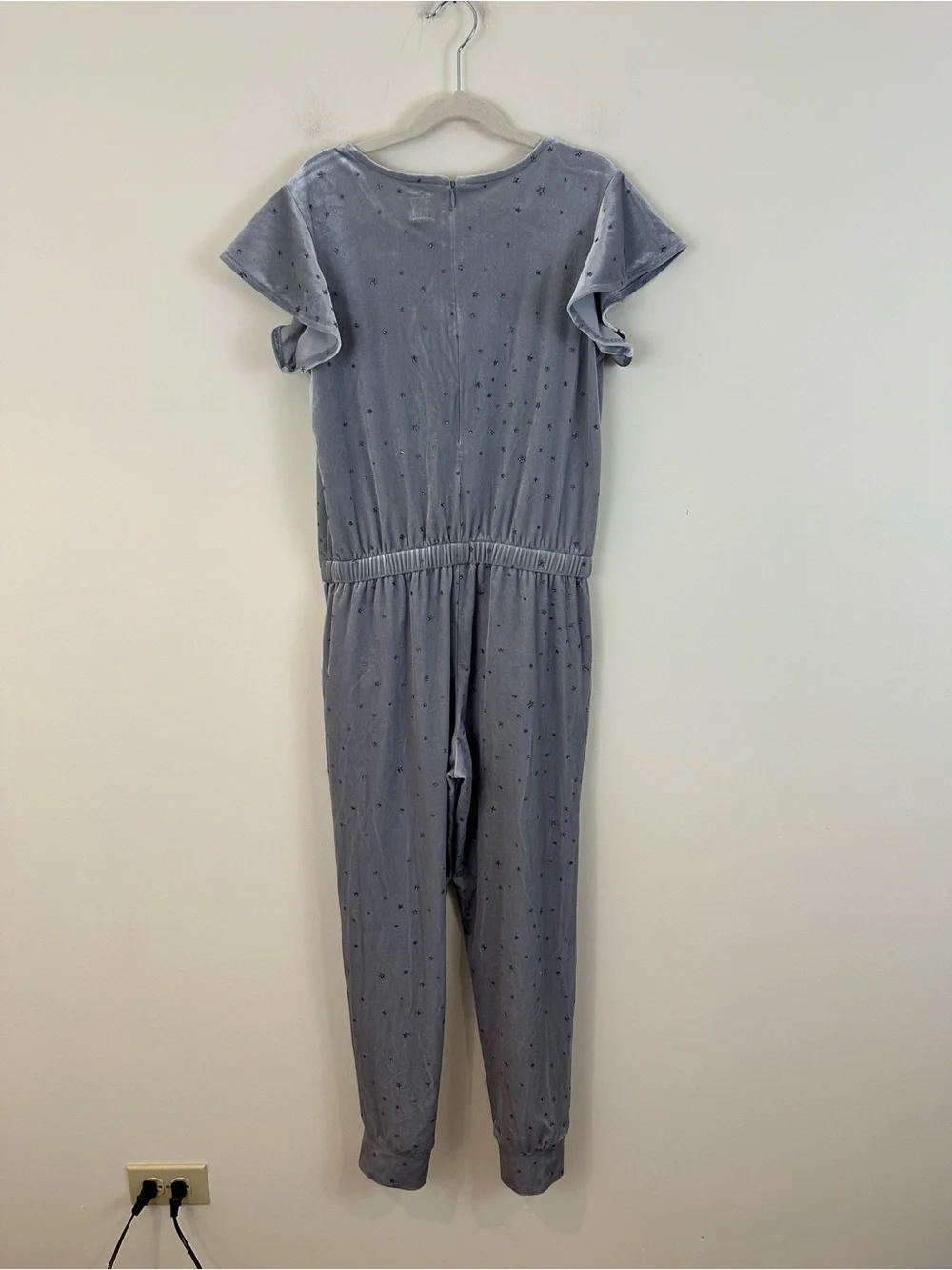 Gap Kids Sparkly Silver Velvet & Glittery Stars Jogger Jumpsuit Romper XL